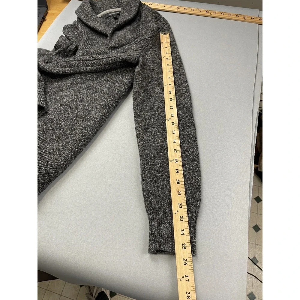 Banana Republic Mens‎ Sweater Medium Gray Lambswool Blend Shawl Collar Fisherman